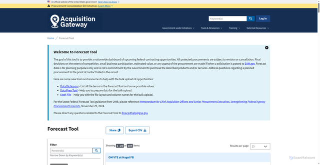 Security scan screenshot of https://acquisitiongateway.gov/forecast