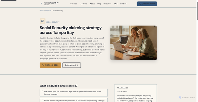 Security scan screenshot of https://tampa-wealth-pro.pages.dev/services/social-security-planning/