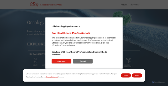 Security scan screenshot of https://lillyoncologypipeline.com