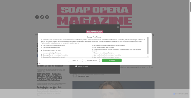 Security scan screenshot of https://soapoperamagazine.com/the-young-and-the-restless-spoilers/jess-walton-jill/06/26/2026/