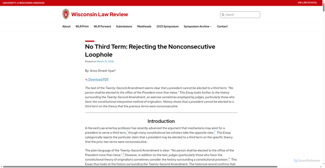 Security scan screenshot of https://wlr.law.wisc.edu/no-third-term-rejecting-the-nonconsecutive-loophole/