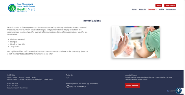Security scan screenshot of https://www.bocapharmacy.com/immunizations