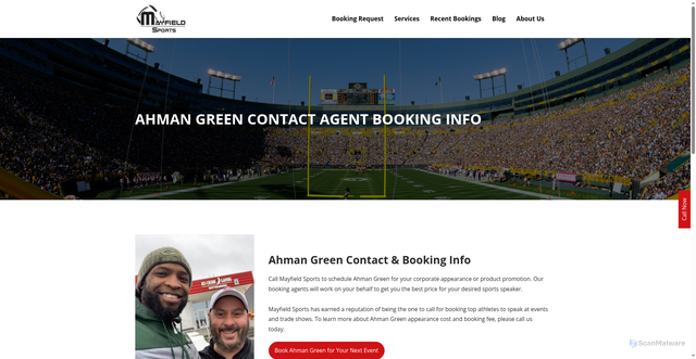 Security scan screenshot of https://mayfieldsportsmarketing.com/ahman-green/