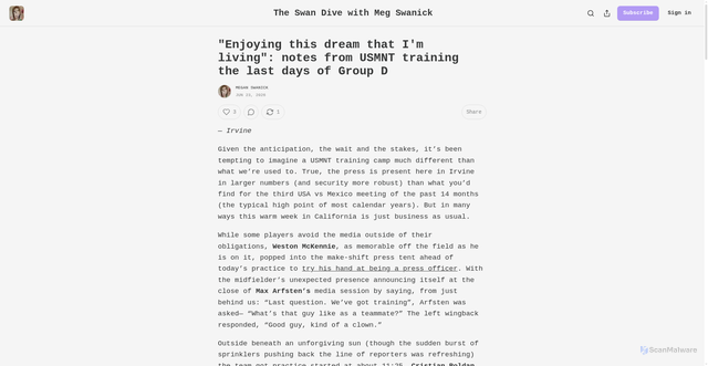 Security scan screenshot of https://swandive.substack.com/p/enjoying-this-dream-that-im-living