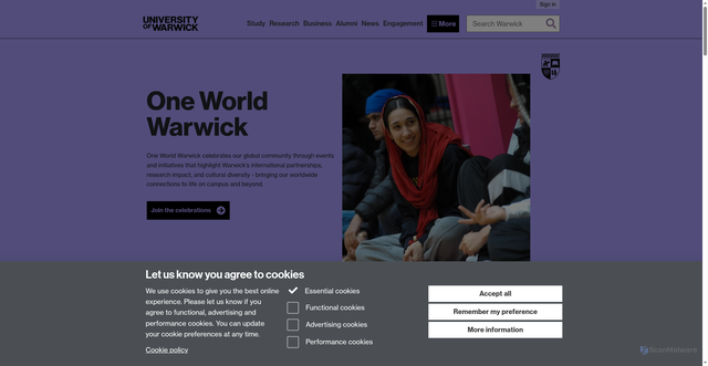 Security scan screenshot of https://warwick.ac.uk/