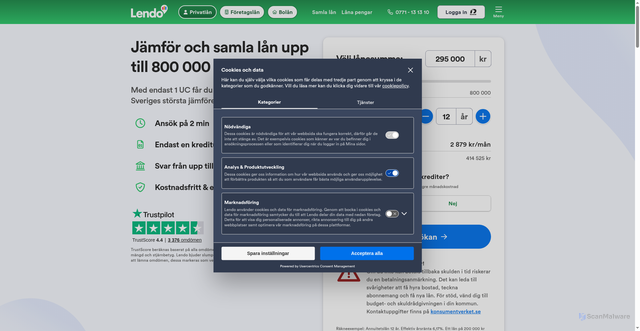 Security scan screenshot of https://www.lendo.se/