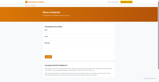 Security scan screenshot of https://tarif-isolation.fr/contact