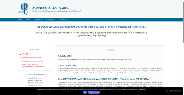 Security scan screenshot of https://www.ordinepsicologiumbria.it