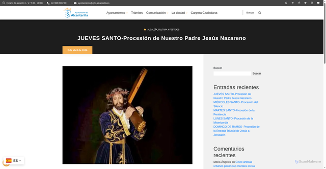 Security scan screenshot of https://www.alcantarilla.es/jueves-santo-procesion-de-nuestro-padre-jesus-nazareno-2/