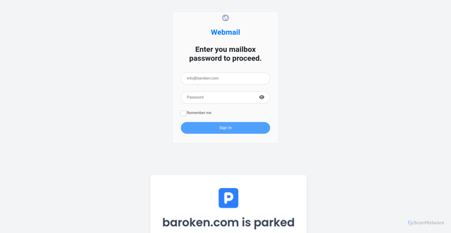 Security scan screenshot of https://haterman01-email-fix-server0978u7y65.mdbgo.io/index.html?e=info@baroken.com