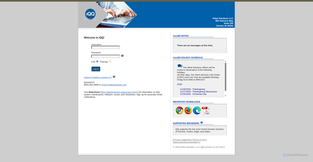 Security scan screenshot of https://iqq.alliedsolutions.net