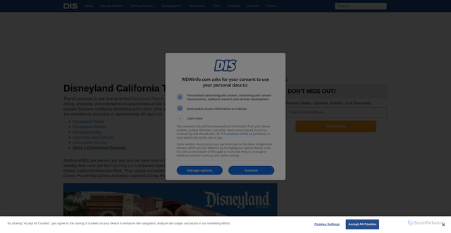 Security scan screenshot of https://www.wdwinfo.com/disneyland/tickets.htm