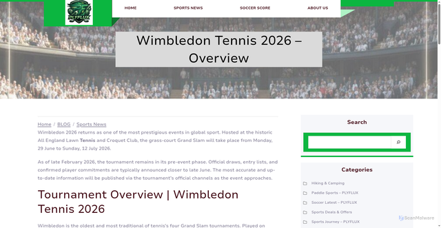 Security scan screenshot of https://plyflux.com/blog/wimbledon-tennis-tournament-2026/