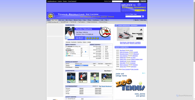 Security scan screenshot of https://www.tennisrecruiting.net/player.asp?id=769454