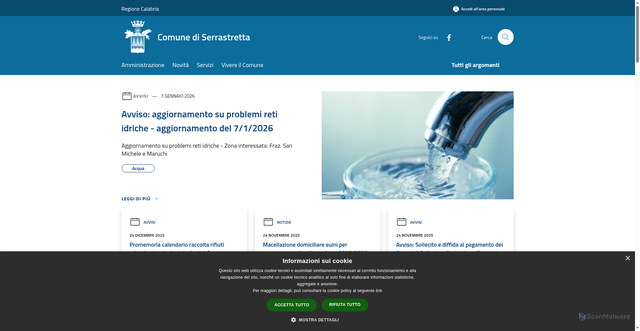 Security scan screenshot of https://www.comune.serrastretta.cz.it/it