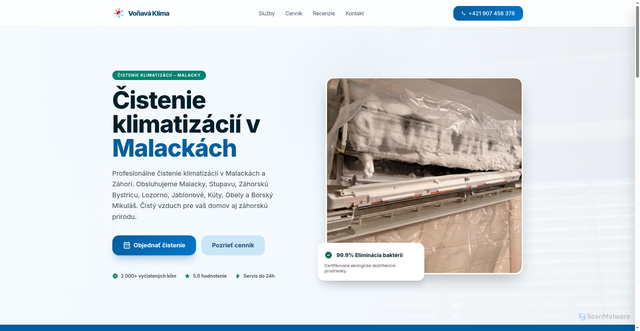 Security scan screenshot of https://vonavaklima.sk/malacky