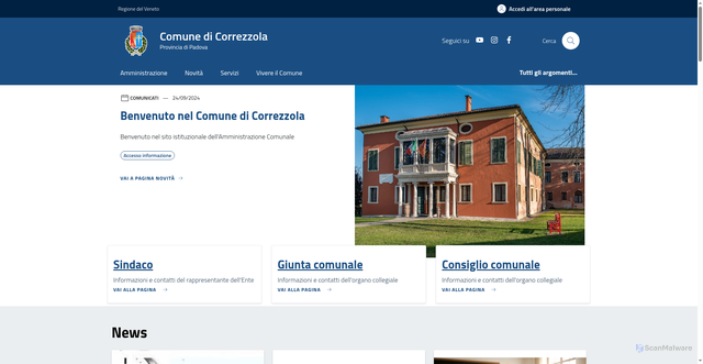 Security scan screenshot of https://www.comune.correzzola.pd.it/home