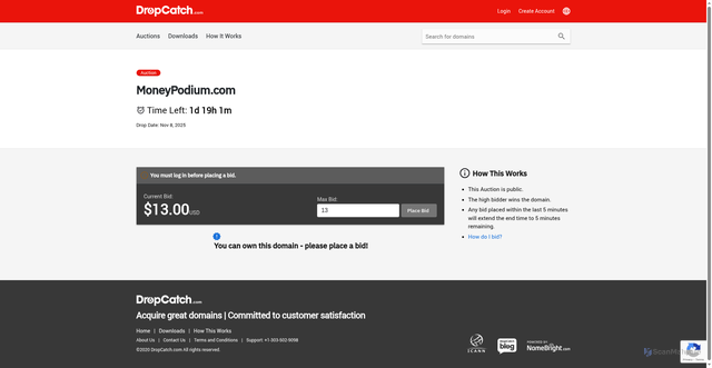 Security scan screenshot of https://moneypodium.com/