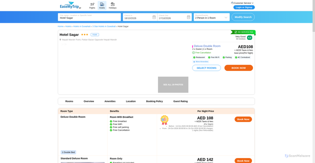 Security scan screenshot of https://www.easemytrip.ae/hotels/hotel-sagar-403443/