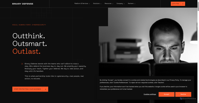 Security scan screenshot of https://www.binarydefense.com/