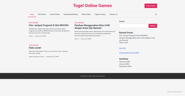 Security scan screenshot of https://togelonlinegames.com