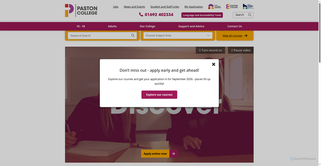 Security scan screenshot of https://www.paston.ac.uk/
