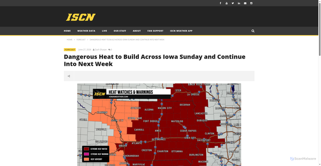 Security scan screenshot of https://iowaweather.com/dangerous-heat-to-build-across-iowa-sunday-and-continue-into-next-week/
