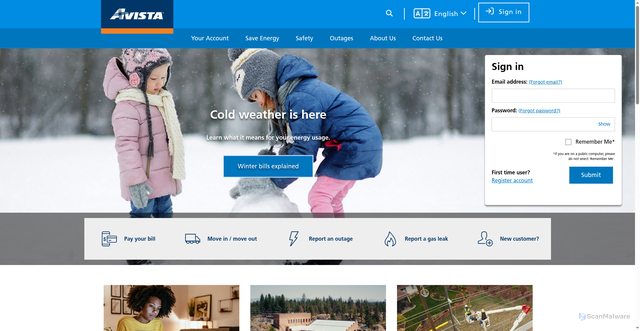 Security scan screenshot of https://myavista.com