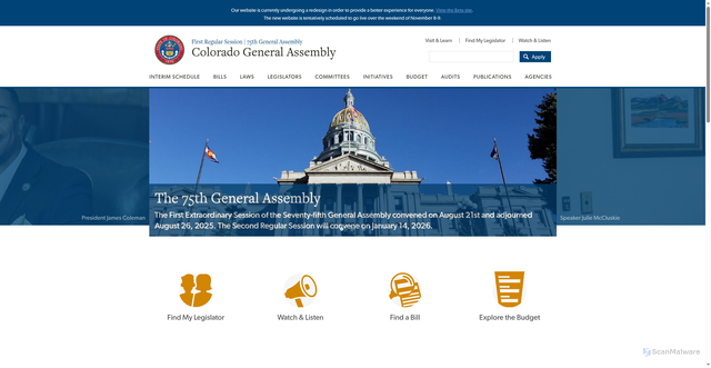 Security scan screenshot of https://leg.colorado.gov/
