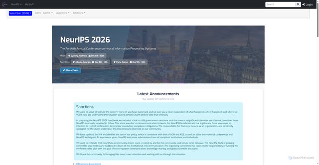 Security scan screenshot of https://neurips.cc