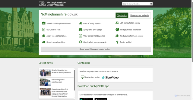 Security scan screenshot of https://www.nottinghamshire.gov.uk