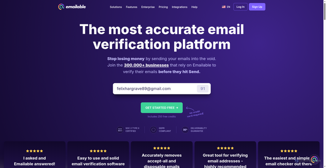 Security scan screenshot of https://emailable.com