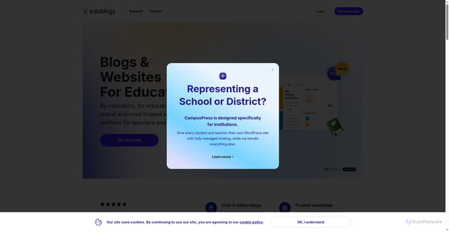 Security scan screenshot of https://edublogs.org