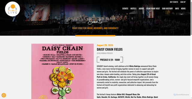 Security scan screenshot of https://www.greatparklive.com/event/daisy-chain-fields/