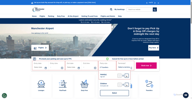 Security scan screenshot of https://www.manchesterairport.co.uk/