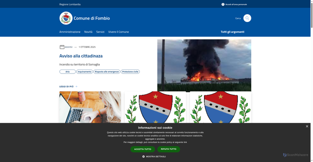 Security scan screenshot of https://www.comune.fombio.lo.it/it