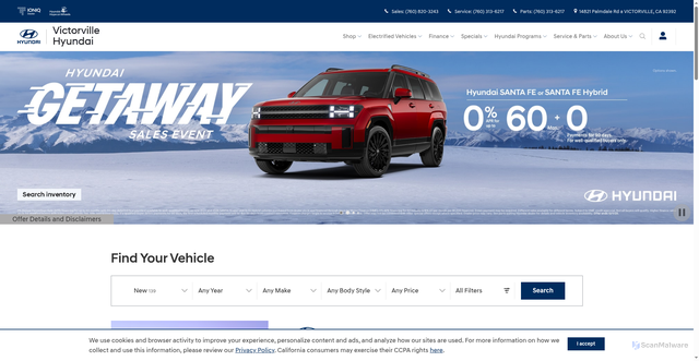 Security scan screenshot of https://www.victorvillehyundai.com/