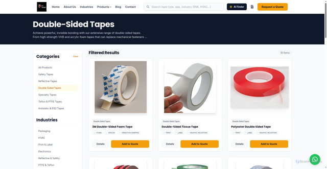 Security scan screenshot of https://tape-dkn.pages.dev/products/?category=double-sided-tapes