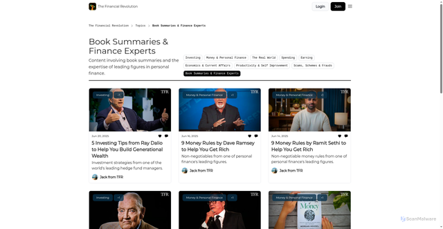 Security scan screenshot of https://thefinancialrevolution.co/t/Book-Summaries-&-Finance-Experts