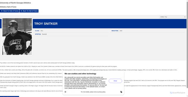 Security scan screenshot of https://ungathletics.com/honors/athletics-hall-of-fame/troy-snitker/71/kiosk