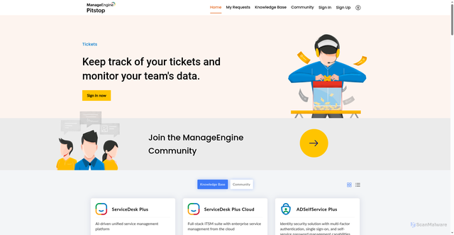 Security scan screenshot of https://pitstop.manageengine.com