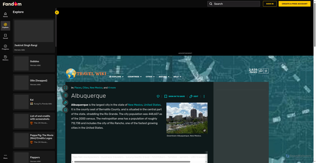 Security scan screenshot of https://travel.fandom.com/wiki/Albuquerque