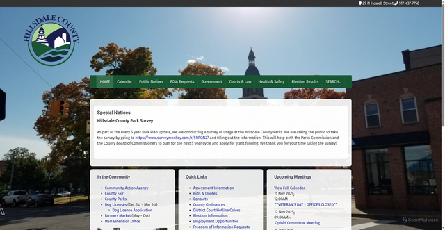 Security scan screenshot of https://hillsdalecounty.gov/