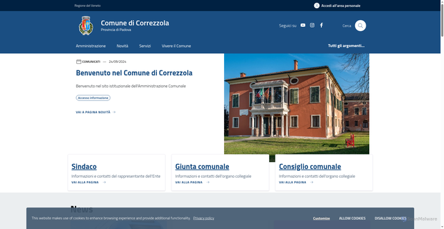 Security scan screenshot of https://www.comune.correzzola.pd.it/home
