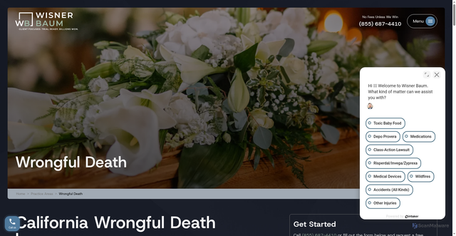 Security scan screenshot of https://www.wisnerbaum.com/wrongful-death-lawyer/