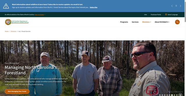 Security scan screenshot of https://www.ncagr.gov/divisions/nc-forest-service