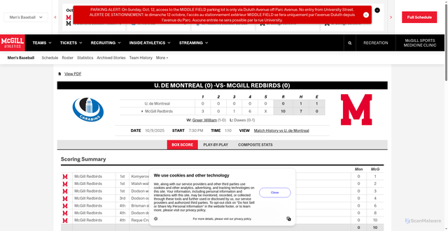 Security scan screenshot of https://mcgillathletics.ca/boxscore.aspx?id=12420
