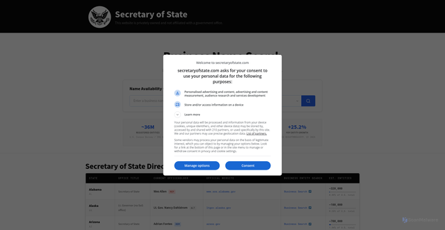 Security scan screenshot of https://secretaryofstate.com/