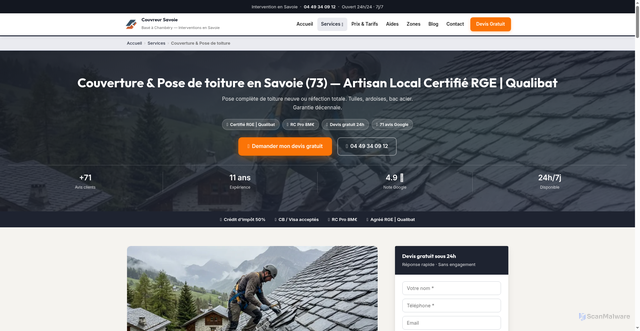 Security scan screenshot of https://couvreur-savoie73.fr/couverture-toiture-savoie/