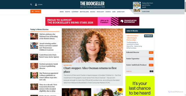 Security scan screenshot of https://thebookseller.com